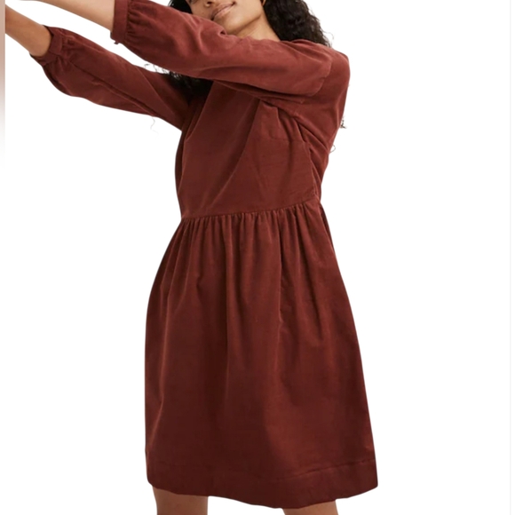 Madewell Corduroy Relaxed Mini Dress In Burgundy Minimalist Sz L - Picture 2 of 5